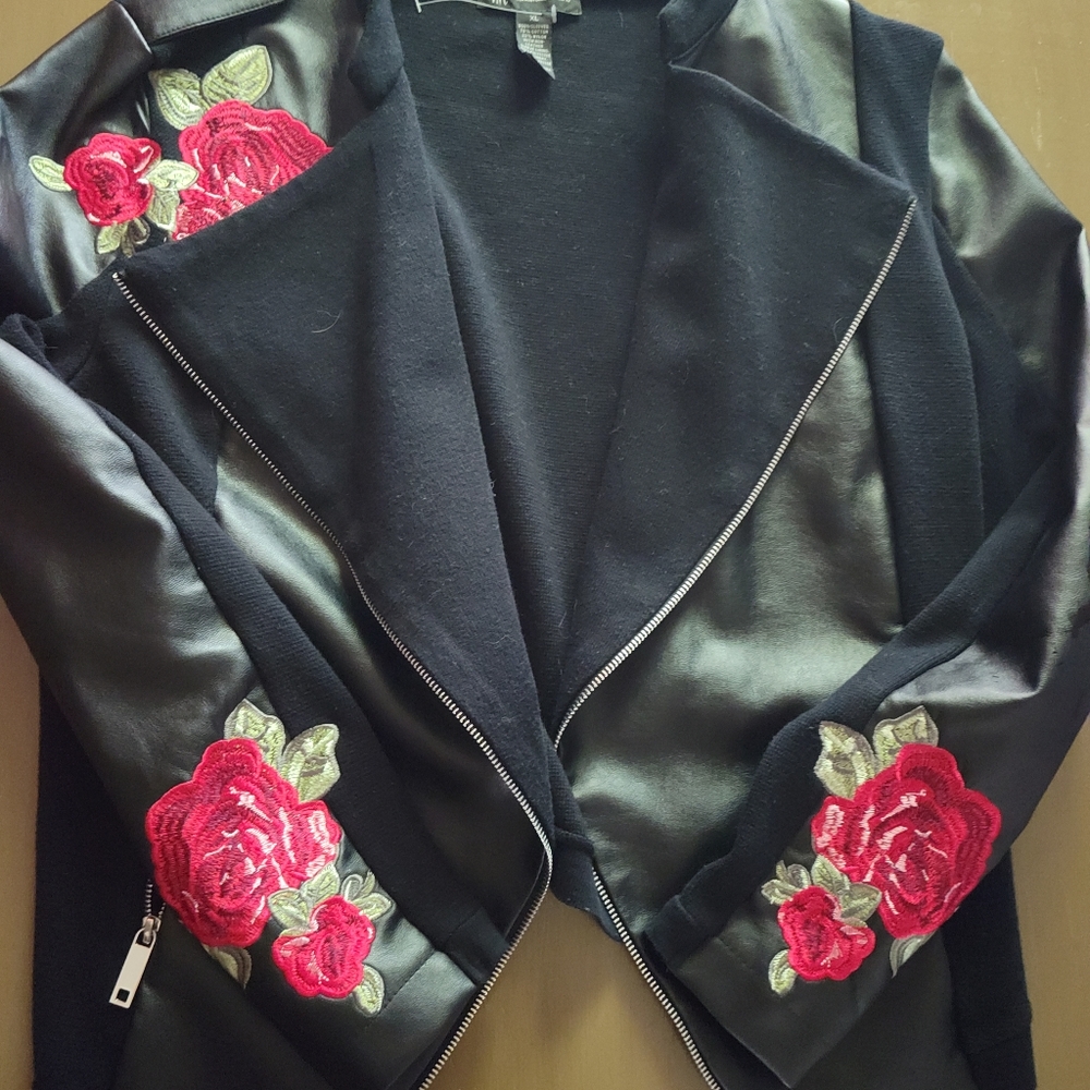 Faux Leather Motto Jacket